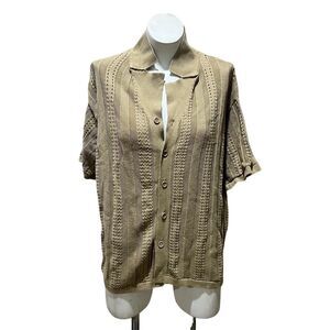 Zara Men's Beige Knitted Polo Shirt Size L Short Sleeve Casual